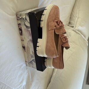 Light pink suede loafers